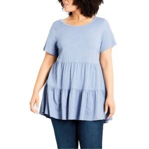 EVANS 2X-4X Blue Lexi Tiered Cotton Top Tunic BB02.8